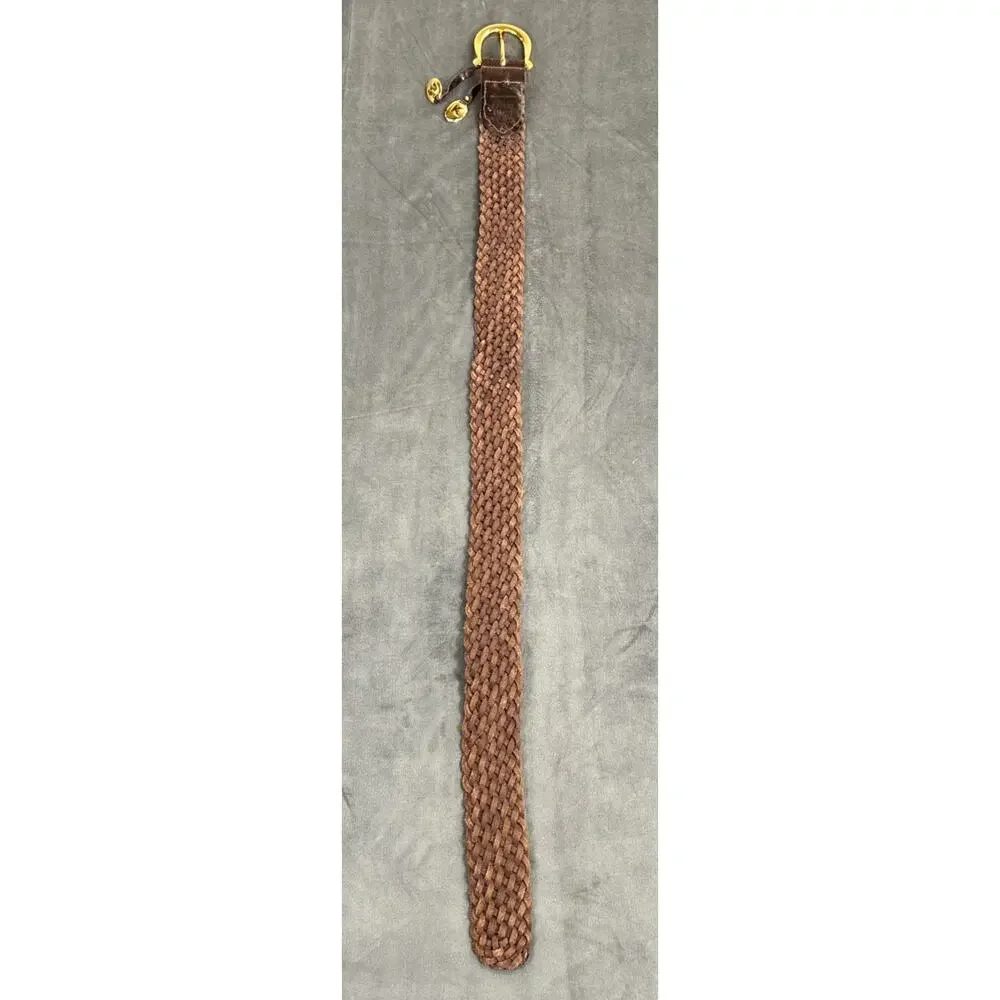 Michael Kors 553633 2” Wide Braided Leather Belt, Size S, Gold Hardware